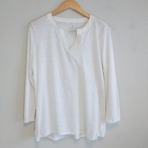 Talbots Soft White Linen Top Sz L Summer Beachy Relaxed Pullover